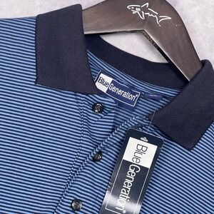 Blue Generation Polo Shirt Mens 4XL Blue Striped NWT Short Sleeve Casual